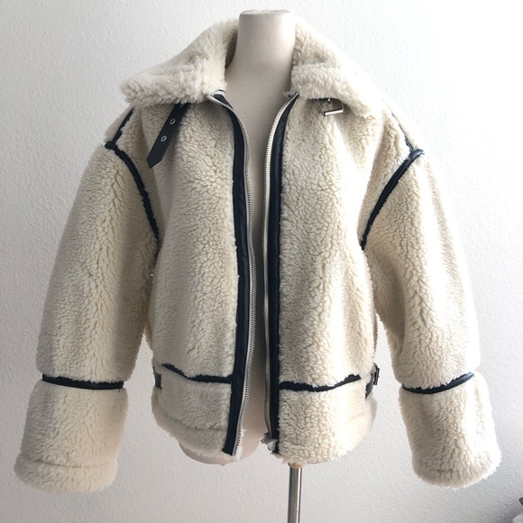 NWT Jason Wu Cream Teddy Jacket with Black Accents - Picture 1 of 9